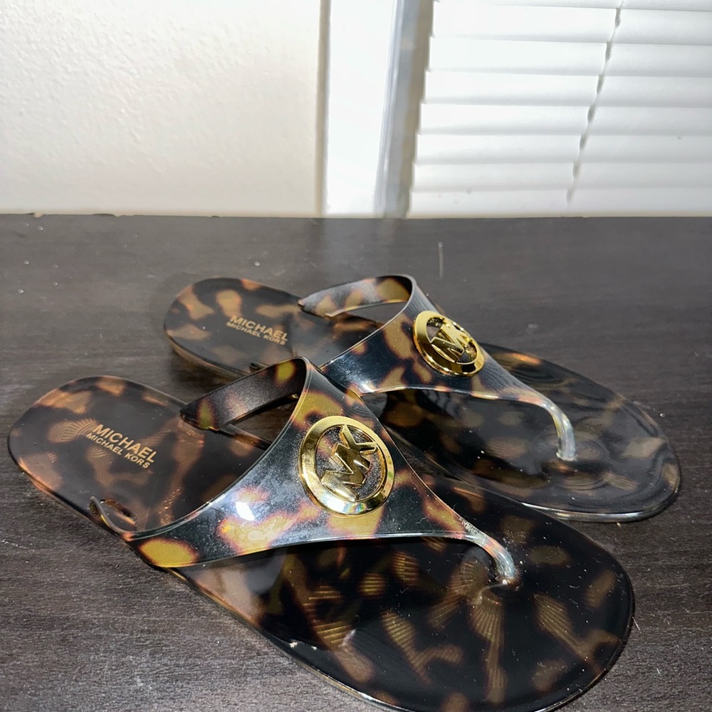 Michael Kors Tortoise Shell Sandals with Gold Detail